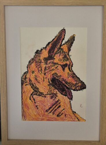 Title: Vigilant Flame – Expressionist Dog Portrait