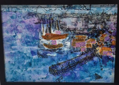 Mist Harbour – Abstract Coastal Scene in Ink